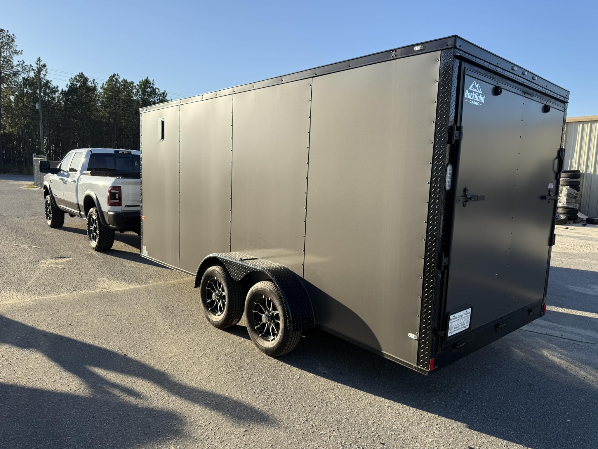 7x16 Rock Solid enclosed cargo trailer rental Aiken SC - Main exterior view